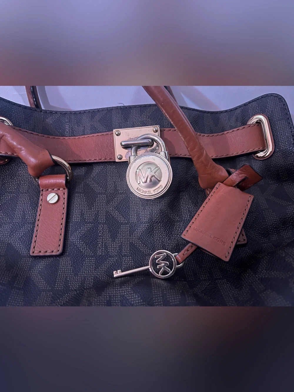 Michael Kors Black and Brown Shoulder Bag with Gold Accents
